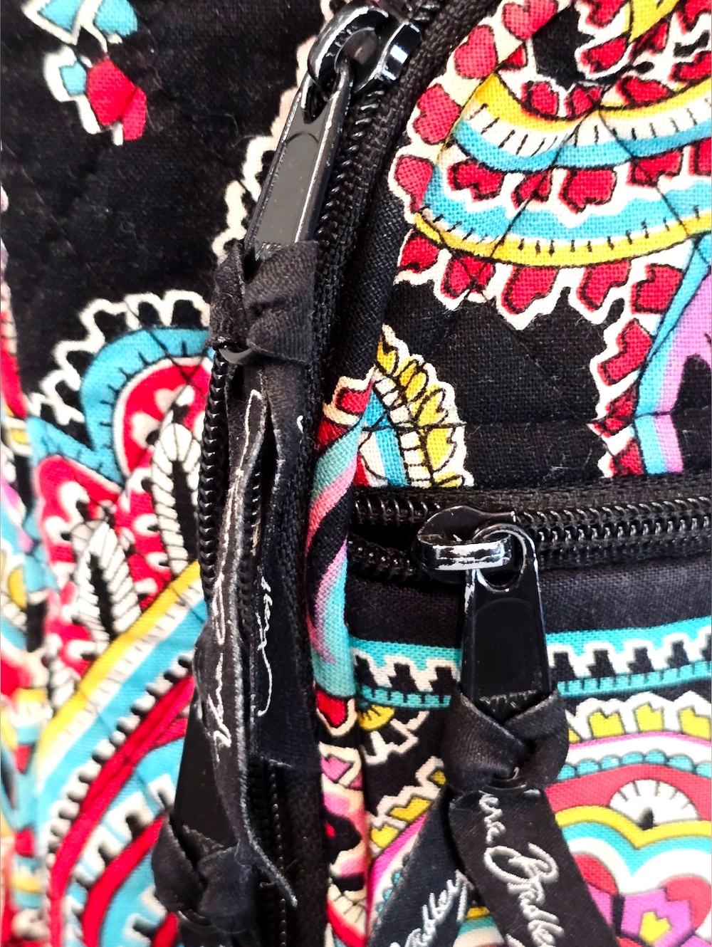 Vera Bradley Paisley Backpack Black Pink Blue Travel School Bag Quilted Cotton - Picture 8 of 14
